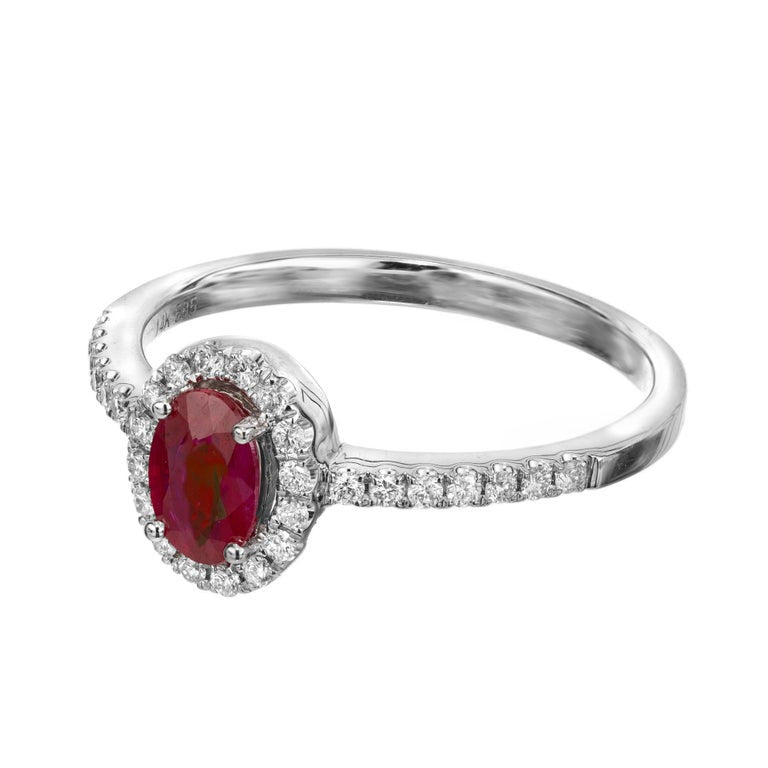 Peter Suchy .60 Carat Oval Ruby Diamond Halo White Gold Engagement Ring – image 3