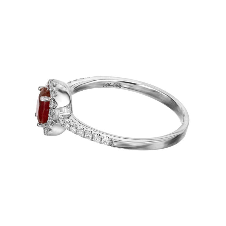 Peter Suchy .60 Carat Oval Ruby Diamond Halo White Gold Engagement Ring – image 4