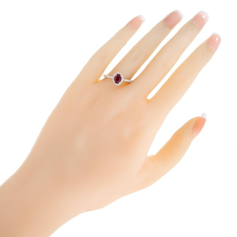 Peter Suchy .60 Carat Oval Ruby Diamond Halo White Gold Engagement Ring – image 7