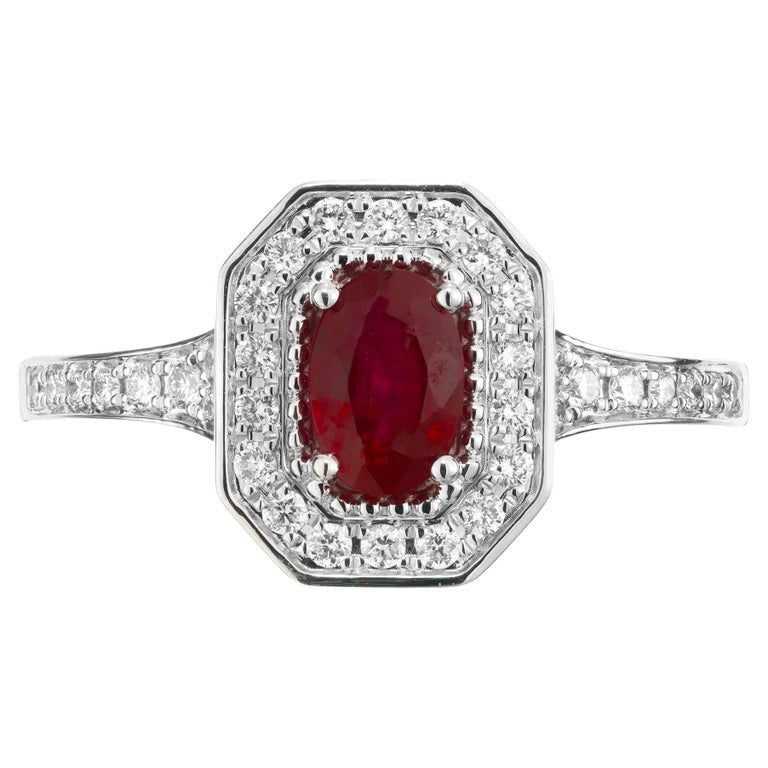Peter Suchy .77 Carat Oval Ruby Diamond Halo White Gold Engagement Ring