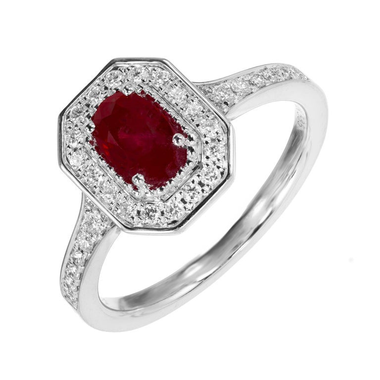 Peter Suchy .77 Carat Oval Ruby Diamond Halo White Gold Engagement Ring – image 2
