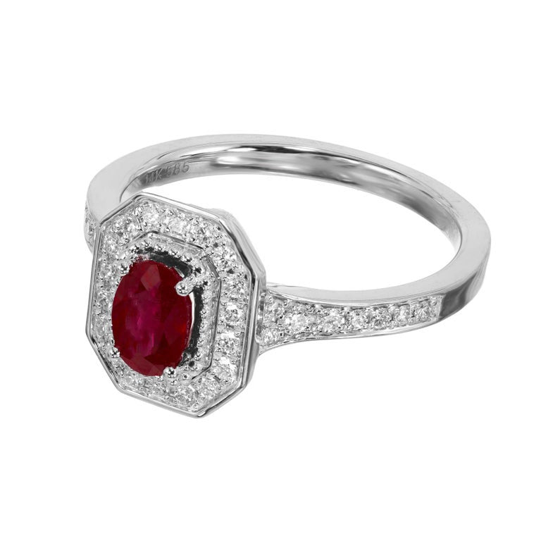 Peter Suchy .77 Carat Oval Ruby Diamond Halo White Gold Engagement Ring – image 3