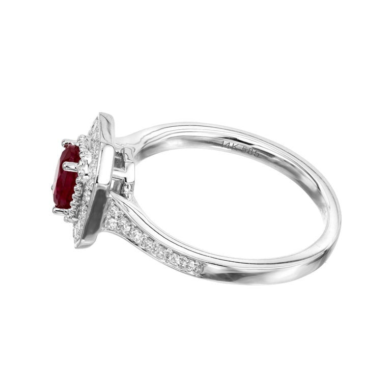 Peter Suchy .77 Carat Oval Ruby Diamond Halo White Gold Engagement Ring – image 4