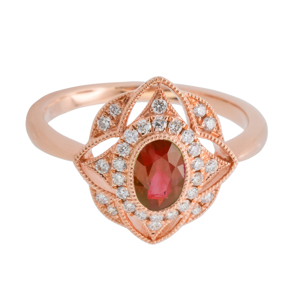 .58 Carat Ruby Diamond Halo Rose Gold Ring – image 2