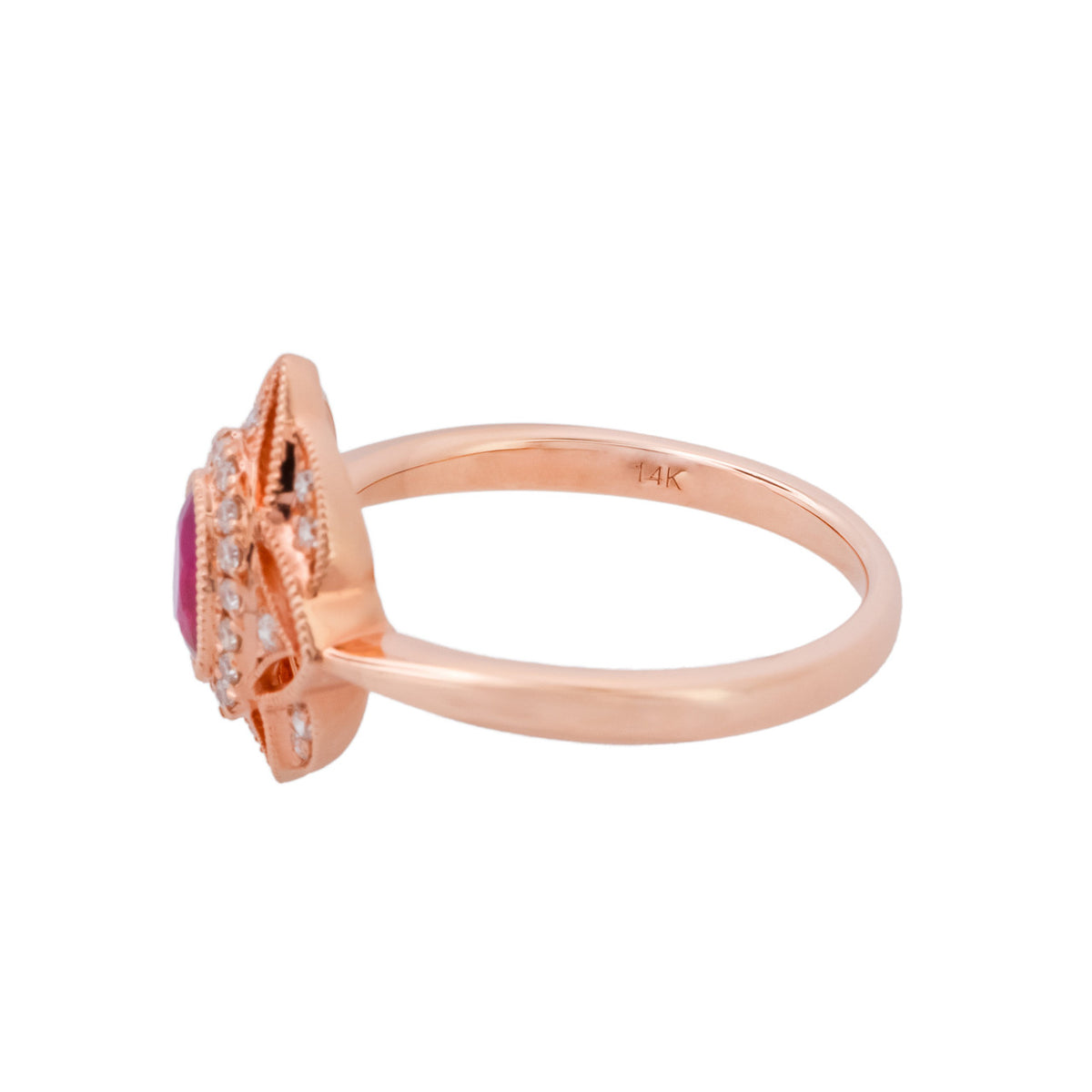 .58 Carat Ruby Diamond Halo Rose Gold Ring – image 4