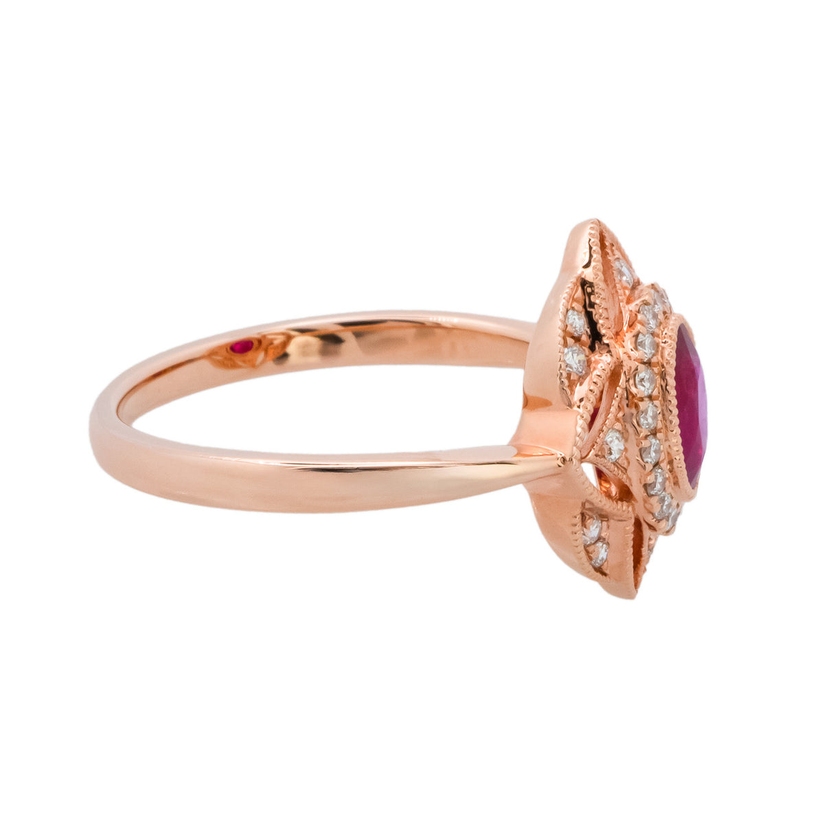 .58 Carat Ruby Diamond Halo Rose Gold Ring – image 5