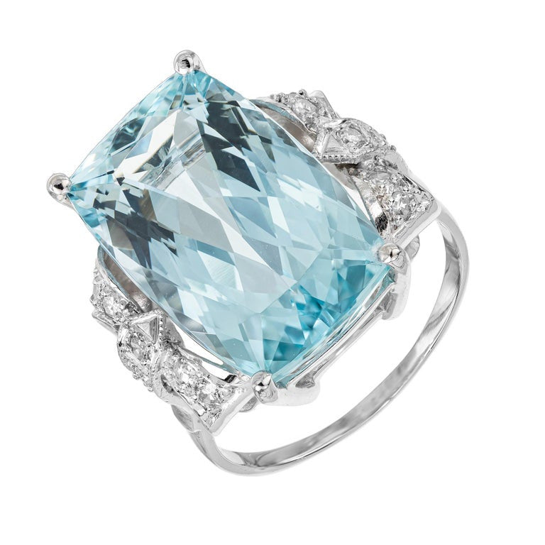 10.35 Carat Cushion Cut Aquamarine Diamond Platinum Cocktail Ring – image 2
