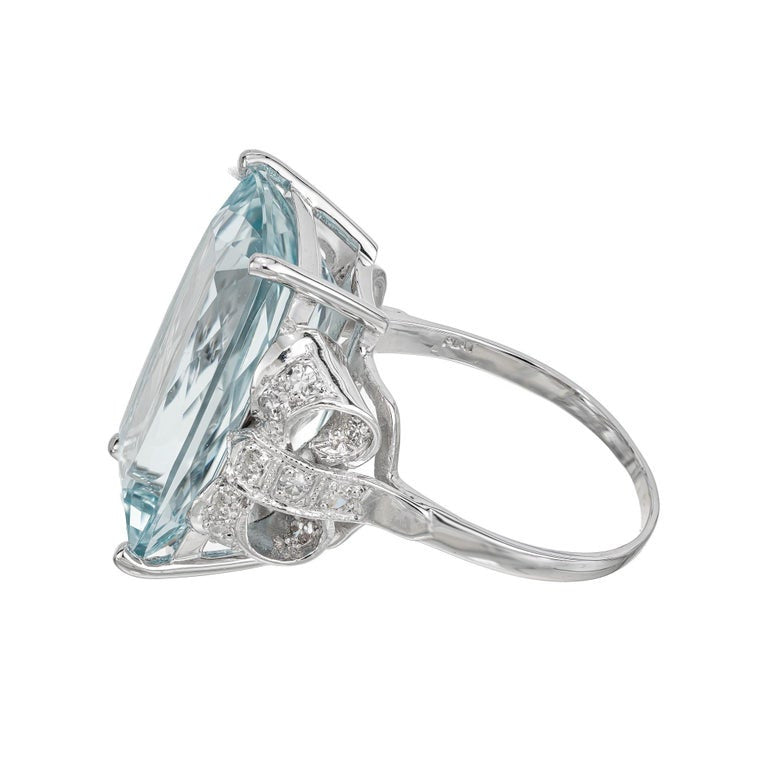 10.35 Carat Cushion Cut Aquamarine Diamond Platinum Cocktail Ring – image 3