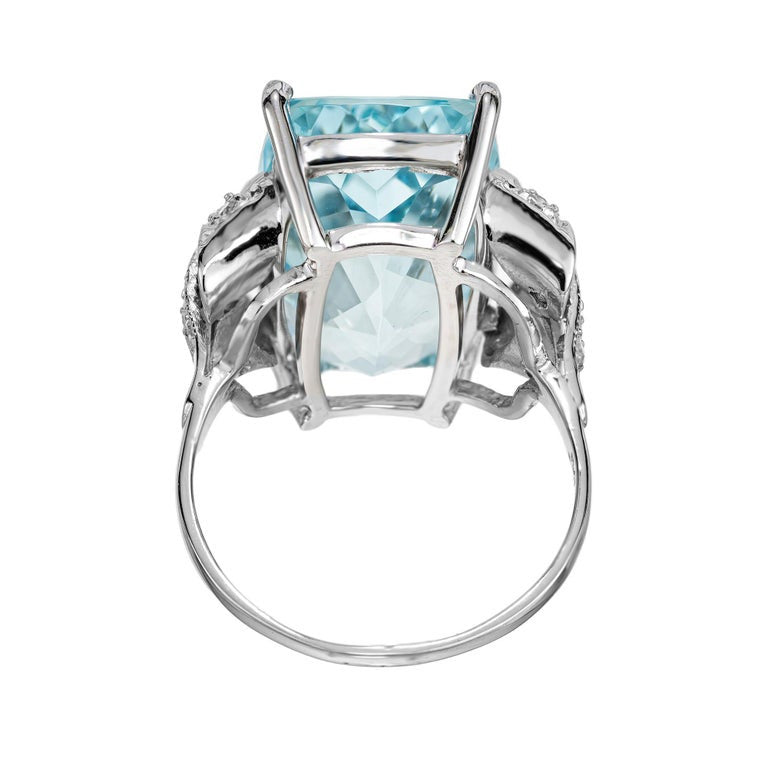 10.35 Carat Cushion Cut Aquamarine Diamond Platinum Cocktail Ring – image 4