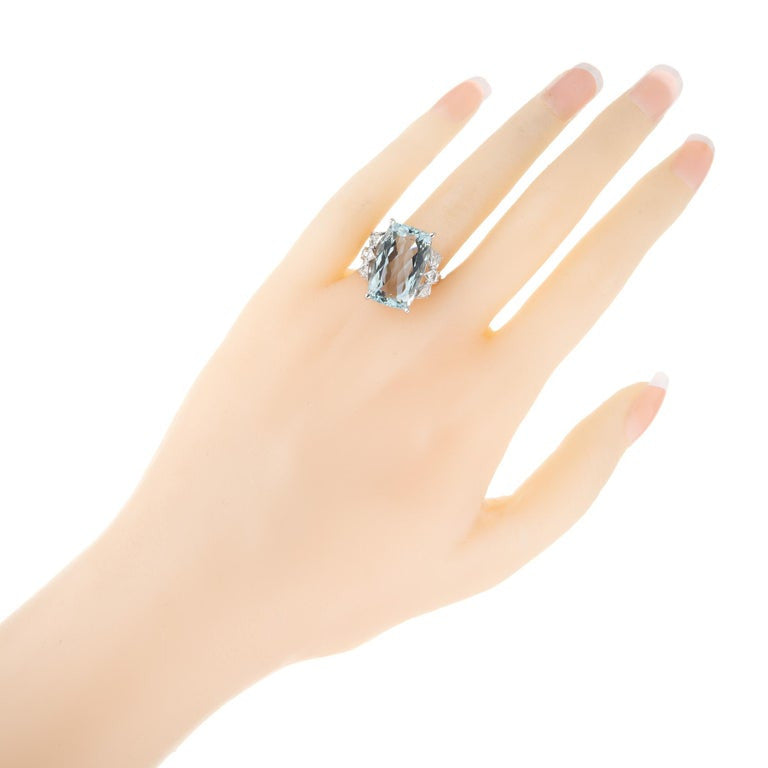 10.35 Carat Cushion Cut Aquamarine Diamond Platinum Cocktail Ring – image 6