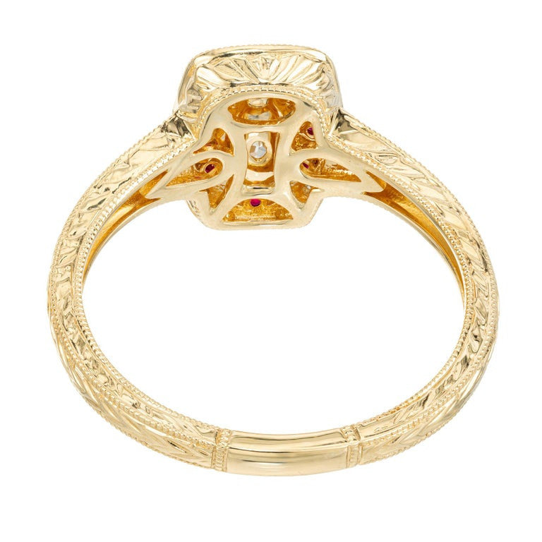 Peter Suchy .33 Carat Marquise Diamond Ruby Yellow Gold Engagement Ring – image 5