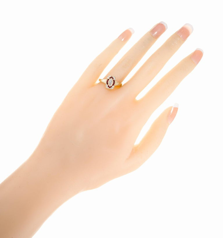 Peter Suchy .33 Carat Marquise Diamond Ruby Yellow Gold Engagement Ring – image 7