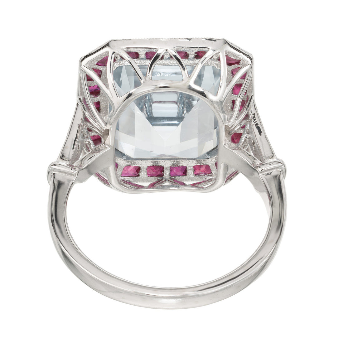 10.35 Carat Rectangle Aquamarine Ruby Diamond Platinum Engagement Ring – image 5