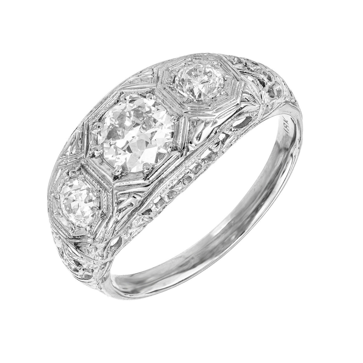 EGL Certified .52 Carat Diamond White Gold Three-Stone Engagement Ring – image 2