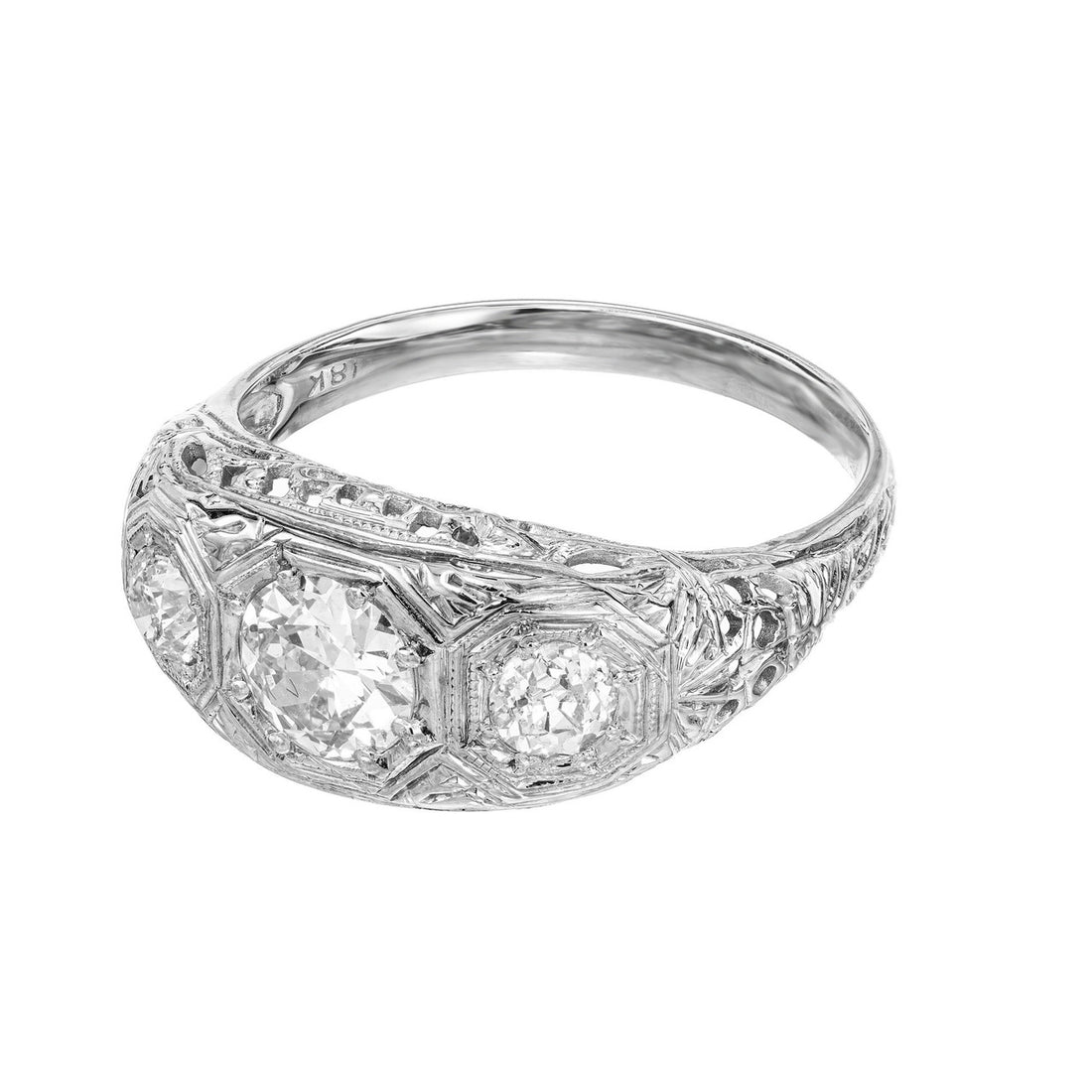 EGL Certified .52 Carat Diamond White Gold Three-Stone Engagement Ring – image 4
