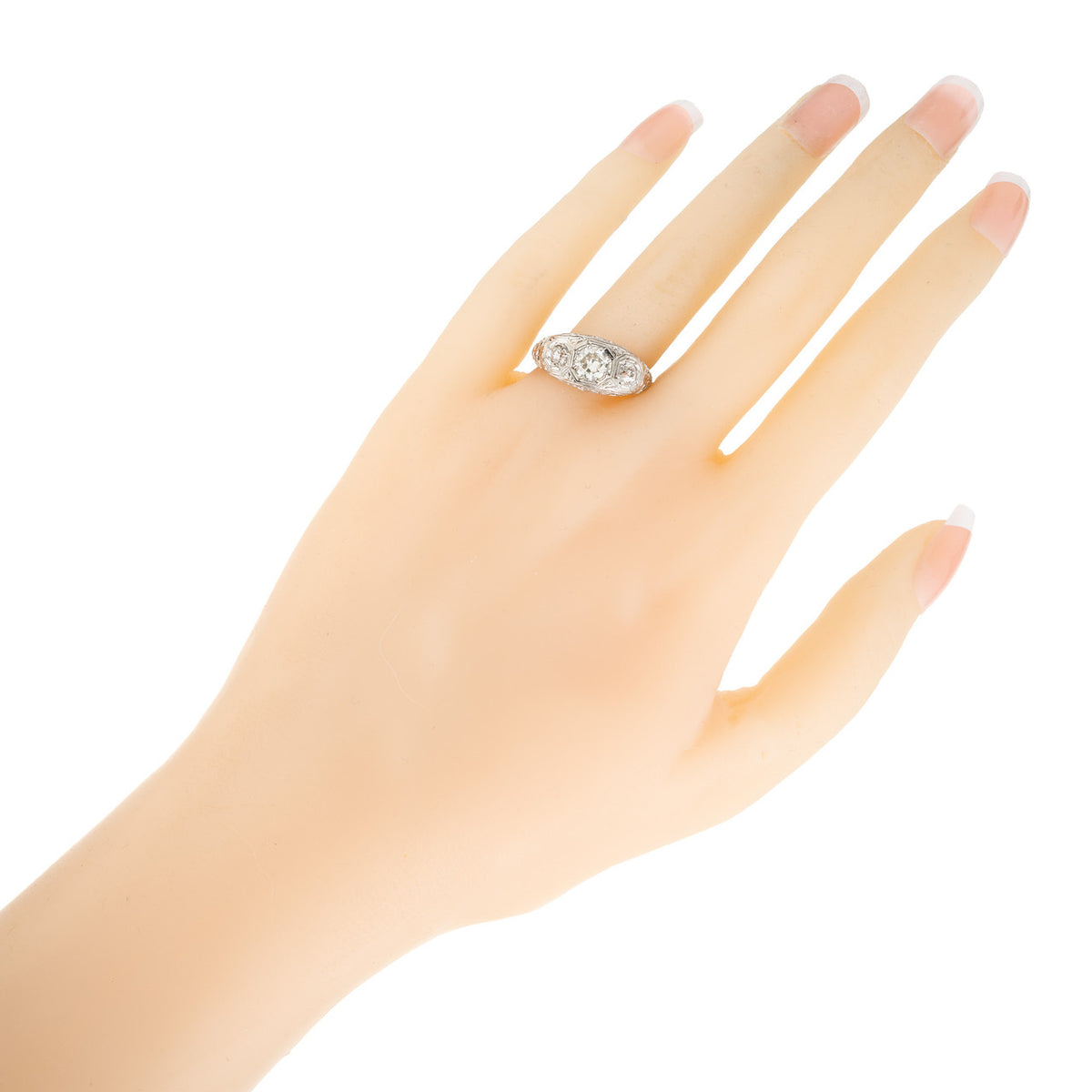 EGL Certified .52 Carat Diamond White Gold Three-Stone Engagement Ring – image 8