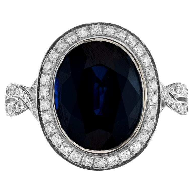 Peter Suchy GIA 6.50 Carat Oval Blue Sapphire Diamond Gold Engagement Ring