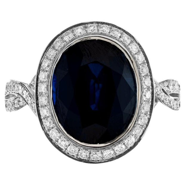 Peter Suchy GIA 6.50 Carat Oval Blue Sapphire Diamond Gold Engagement Ring