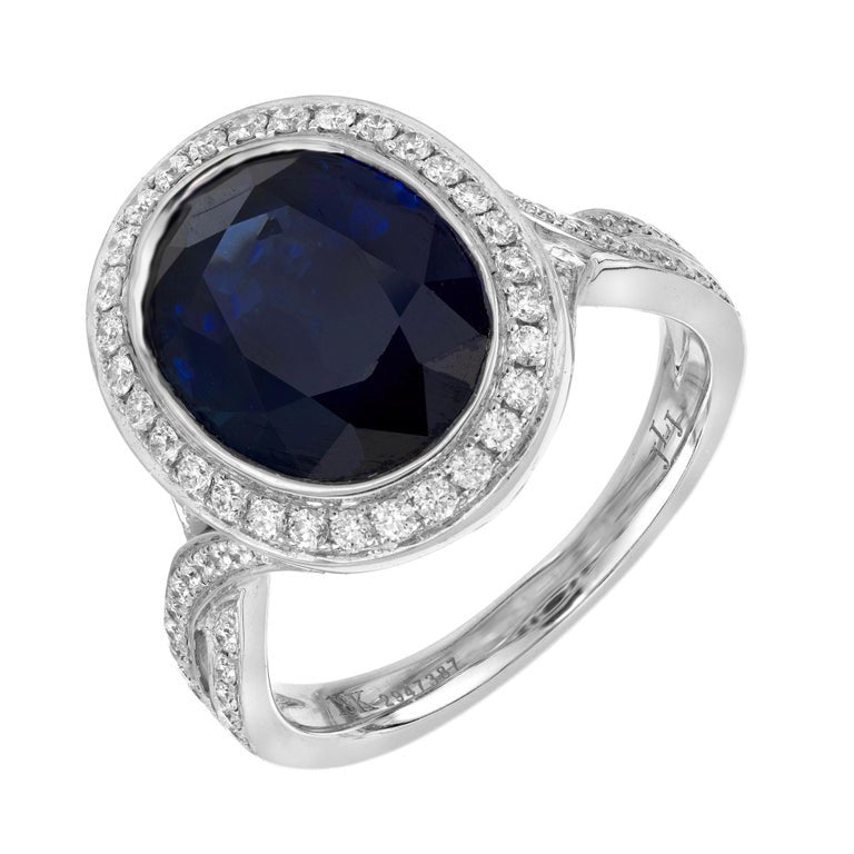 Peter Suchy GIA 6.50 Carat Oval Blue Sapphire Diamond Gold Engagement Ring – image 2