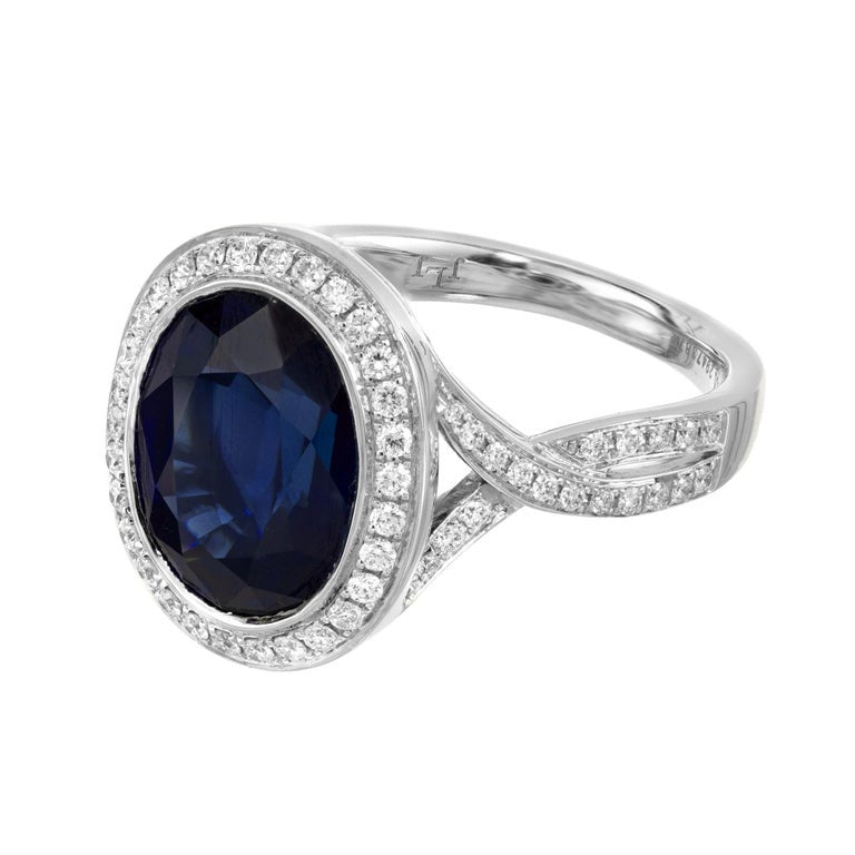 Peter Suchy GIA 6.50 Carat Oval Blue Sapphire Diamond Gold Engagement Ring – image 4