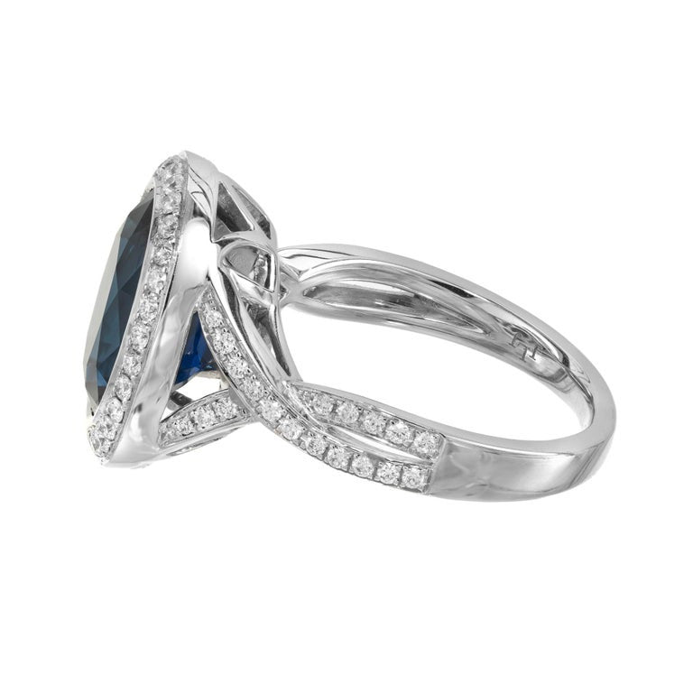 Peter Suchy GIA 6.50 Carat Oval Blue Sapphire Diamond Gold Engagement Ring – image 5