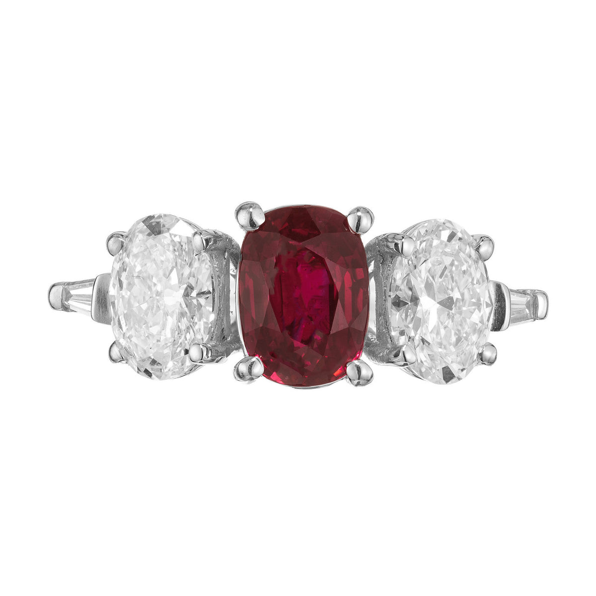 Peter Suchy GIA Certified 2.02 Carat Oval Ruby Diamond Three-Stone Platinum Ring – image 2