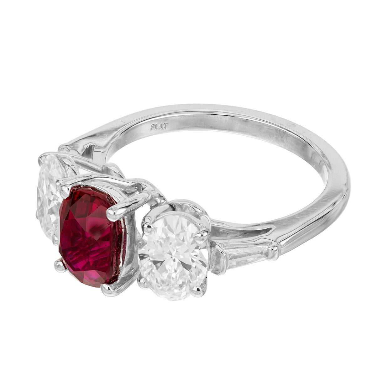 Peter Suchy GIA Certified 2.02 Carat Oval Ruby Diamond Three-Stone Platinum Ring – image 3