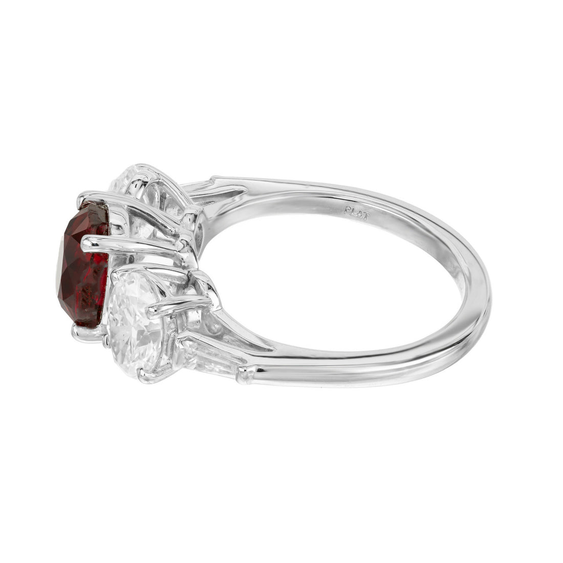 Peter Suchy GIA Certified 2.02 Carat Oval Ruby Diamond Three-Stone Platinum Ring – image 7