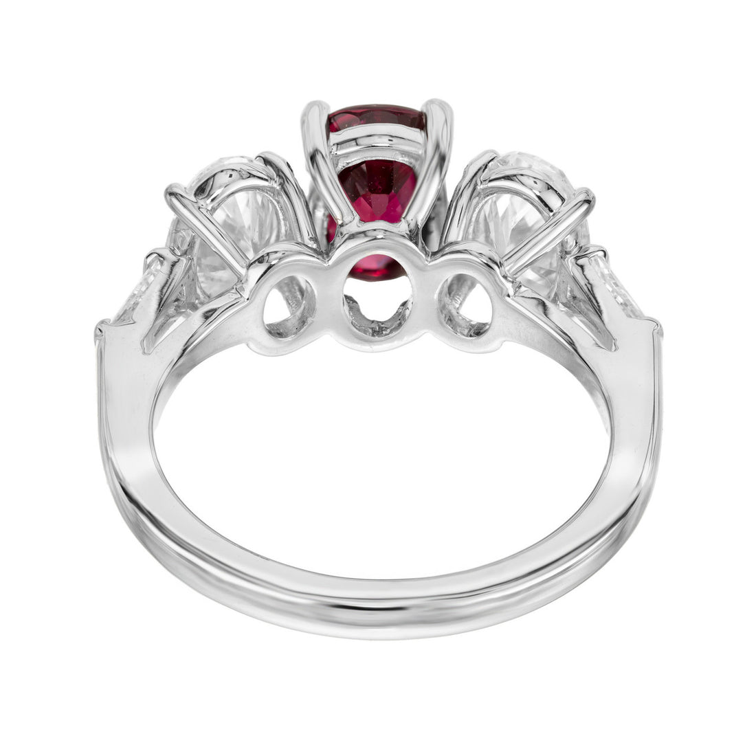 Peter Suchy GIA Certified 2.02 Carat Oval Ruby Diamond Three-Stone Platinum Ring – image 8