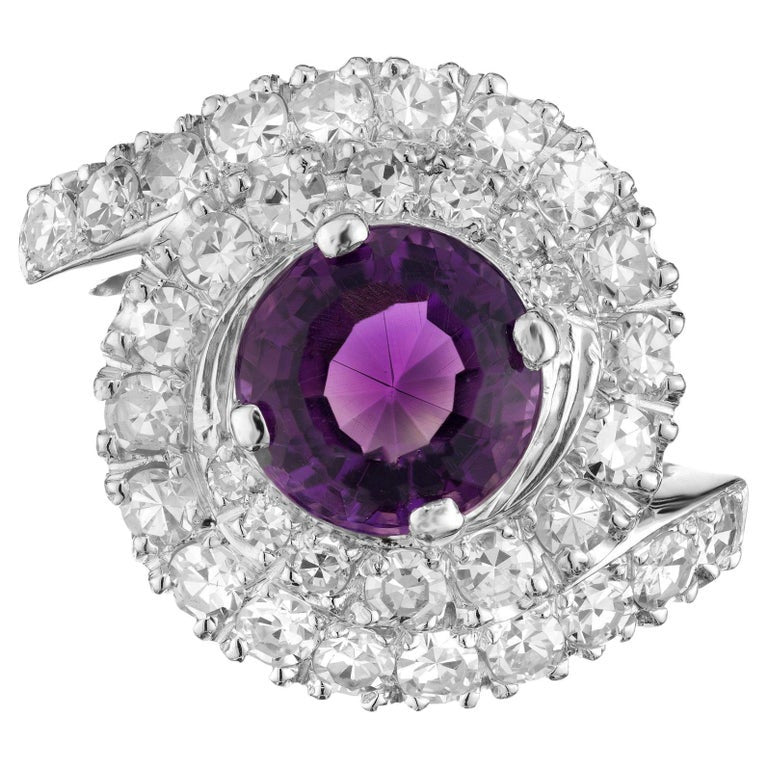 1.85 Carat Round Amethyst Diamond Platinum Swirl Cocktail Ring