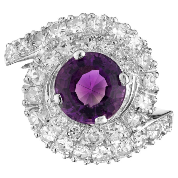 1.85 Carat Round Amethyst Diamond Platinum Swirl Cocktail Ring