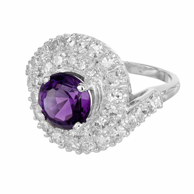1.85 Carat Round Amethyst Diamond Platinum Swirl Cocktail Ring – image 2