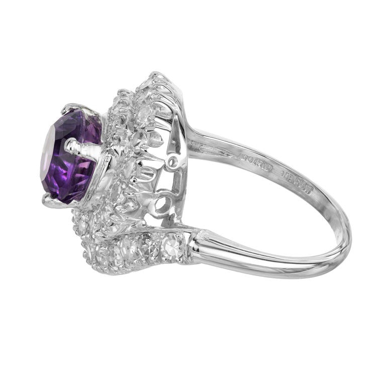 1.85 Carat Round Amethyst Diamond Platinum Swirl Cocktail Ring – image 4