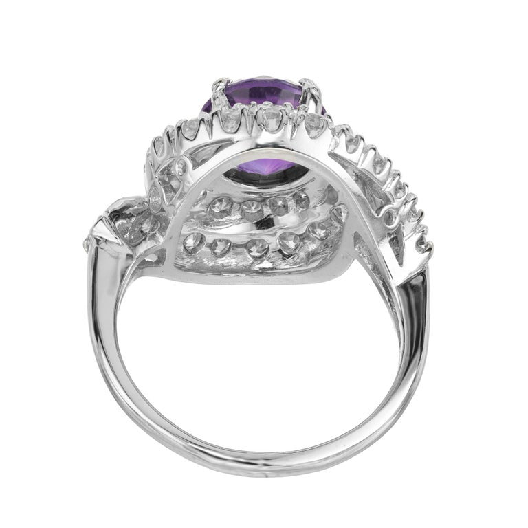 1.85 Carat Round Amethyst Diamond Platinum Swirl Cocktail Ring – image 5