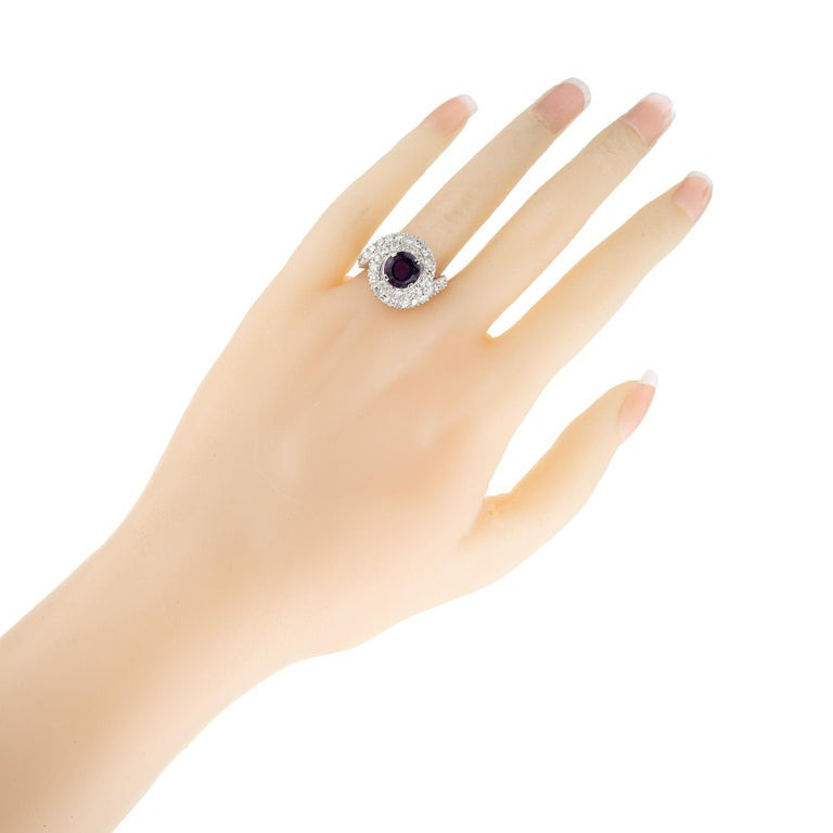 1.85 Carat Round Amethyst Diamond Platinum Swirl Cocktail Ring – image 7