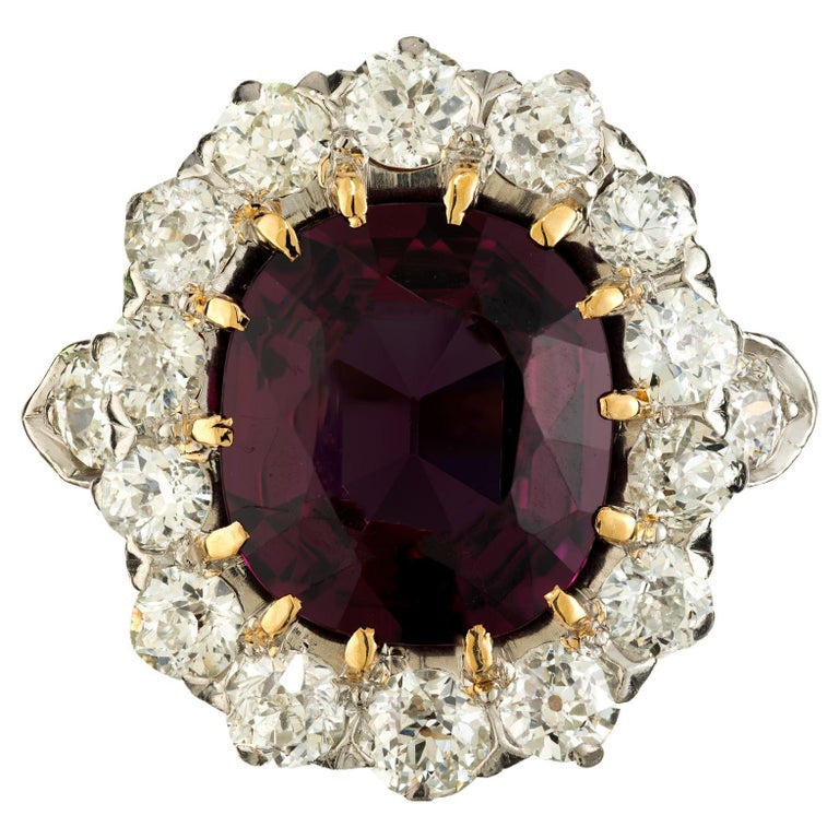 3.54 Carat Oval Garnet Diamond Halo Yellow Gold Engagement Ring