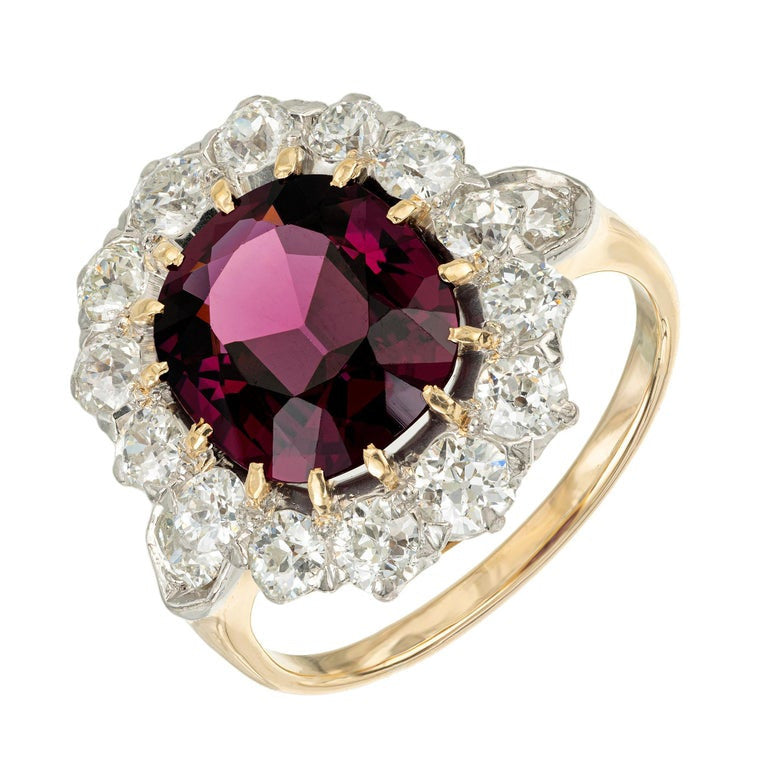 3.54 Carat Oval Garnet Diamond Halo Yellow Gold Engagement Ring – image 2