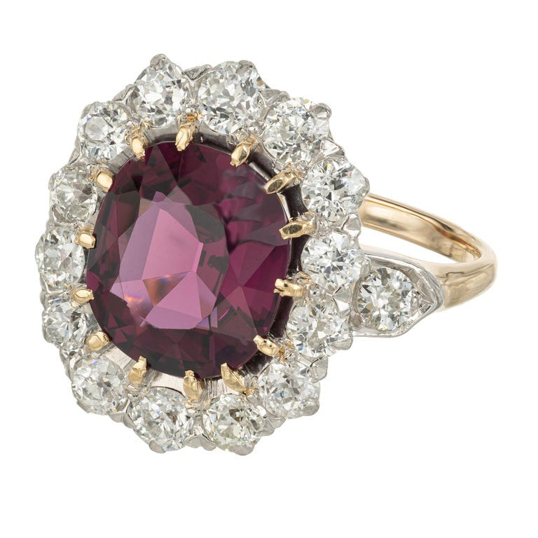 3.54 Carat Oval Garnet Diamond Halo Yellow Gold Engagement Ring – image 3