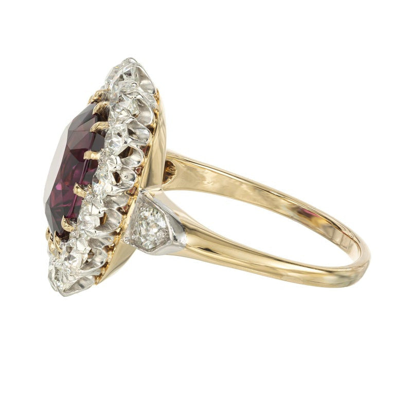 3.54 Carat Oval Garnet Diamond Halo Yellow Gold Engagement Ring – image 4