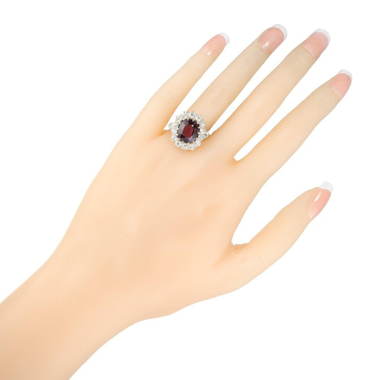 3.54 Carat Oval Garnet Diamond Halo Yellow Gold Engagement Ring – image 6
