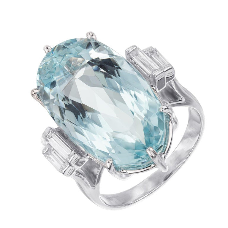 15.52 Carat Oval Aquamarine Diamond White Gold Cocktail Ring – image 2