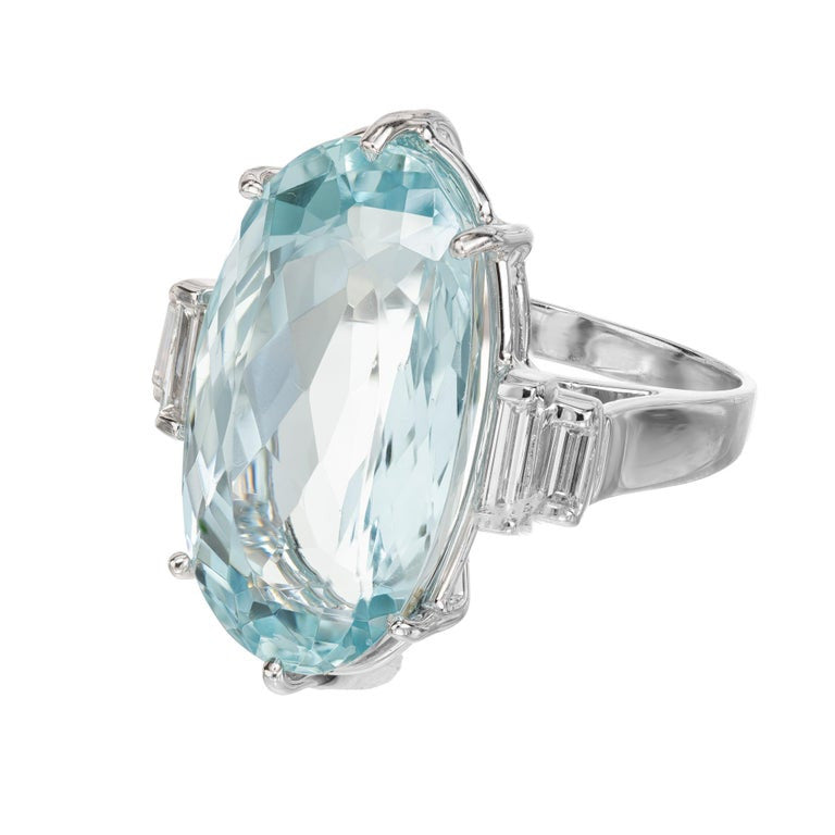 15.52 Carat Oval Aquamarine Diamond White Gold Cocktail Ring – image 3