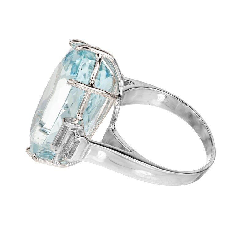 15.52 Carat Oval Aquamarine Diamond White Gold Cocktail Ring – image 4