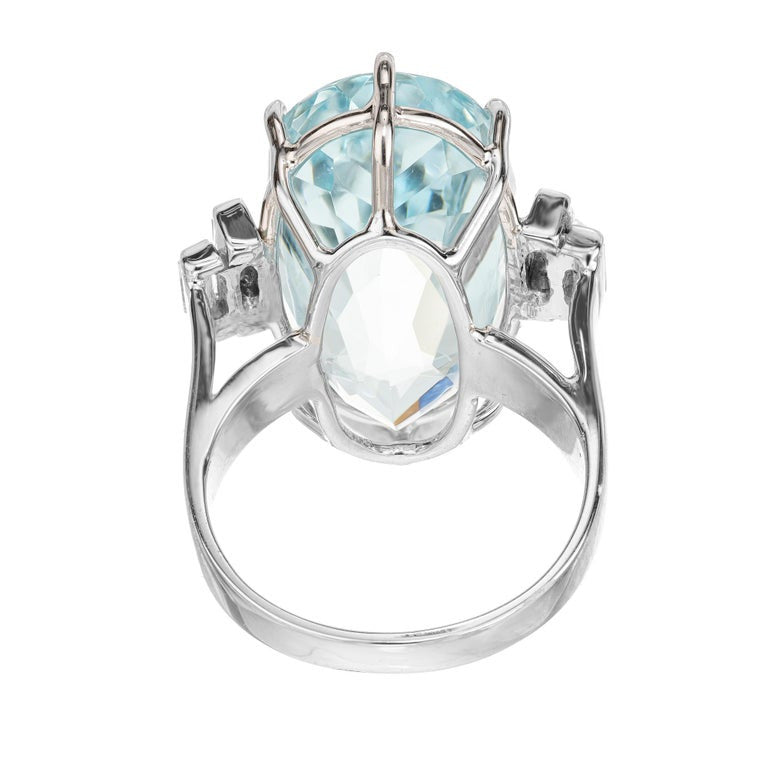 15.52 Carat Oval Aquamarine Diamond White Gold Cocktail Ring – image 5
