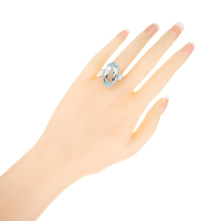 15.52 Carat Oval Aquamarine Diamond White Gold Cocktail Ring – image 6