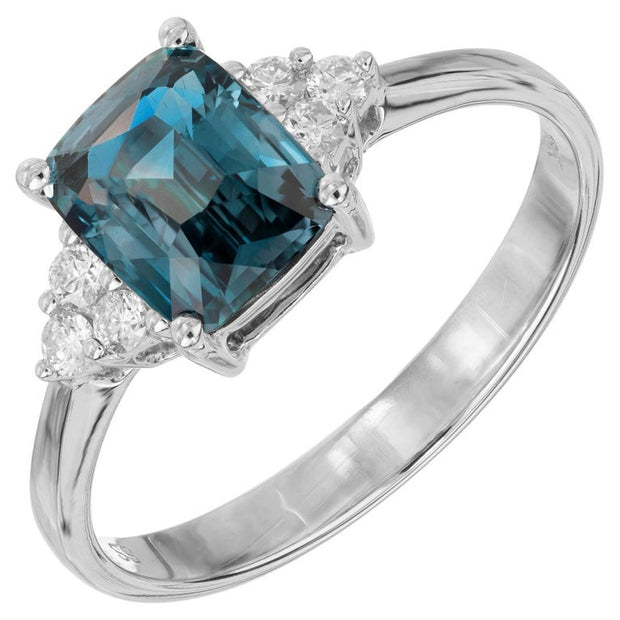 Peter Suchy GIA Certified 1.30 Carat Cushion Sapphire Diamond Engagement Ring
