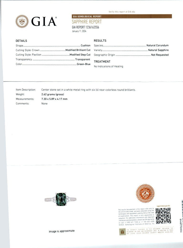Peter Suchy GIA Certified 1.30 Carat Cushion Sapphire Diamond Engagement Ring – image 3