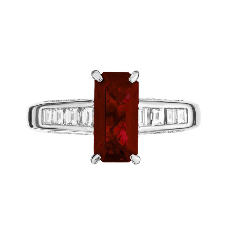 GIA Certified 2.15 Carat Burma Octagonal Ruby Diamond Platinum Engagement Ring – image 2