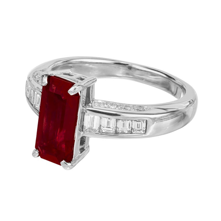 GIA Certified 2.15 Carat Burma Octagonal Ruby Diamond Platinum Engagement Ring – image 4