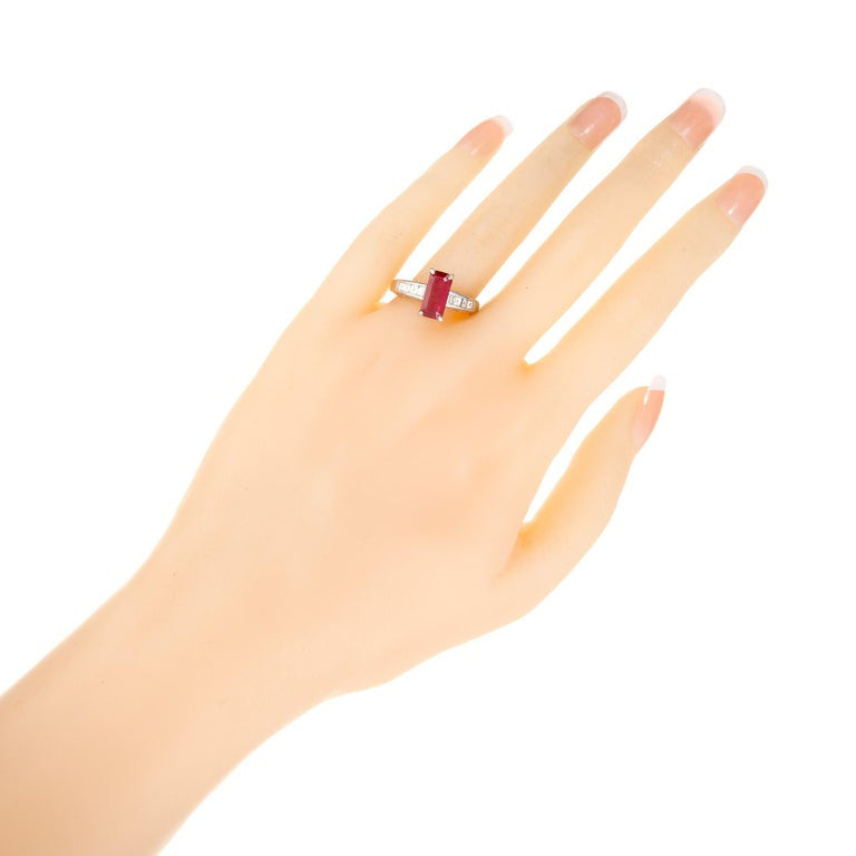 GIA Certified 2.15 Carat Burma Octagonal Ruby Diamond Platinum Engagement Ring – image 8